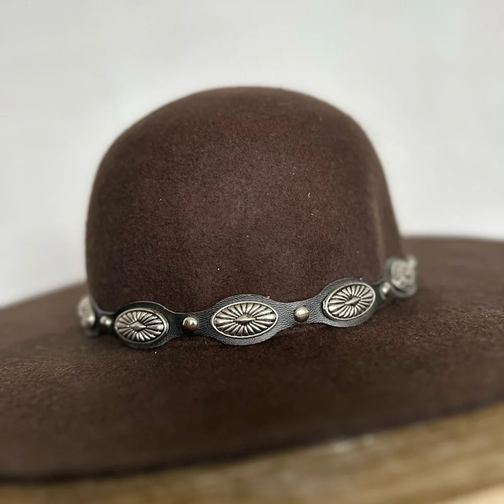 Scala Collezione Southwestern Wide Brim Wool Hat Oval Concho Trim Brown One Size - Picture 2 of 12
